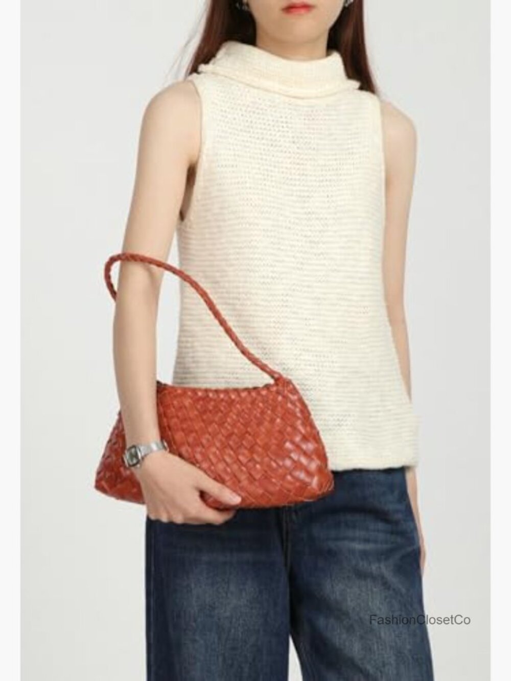 Suede Woven Hobo Bag Faux Leather Tote Shoulder Purse Vintage - Picture 5 of 7